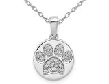 14K White Gold Diamond Paw Print Charm Pendant Necklace with Diamonds and Chain